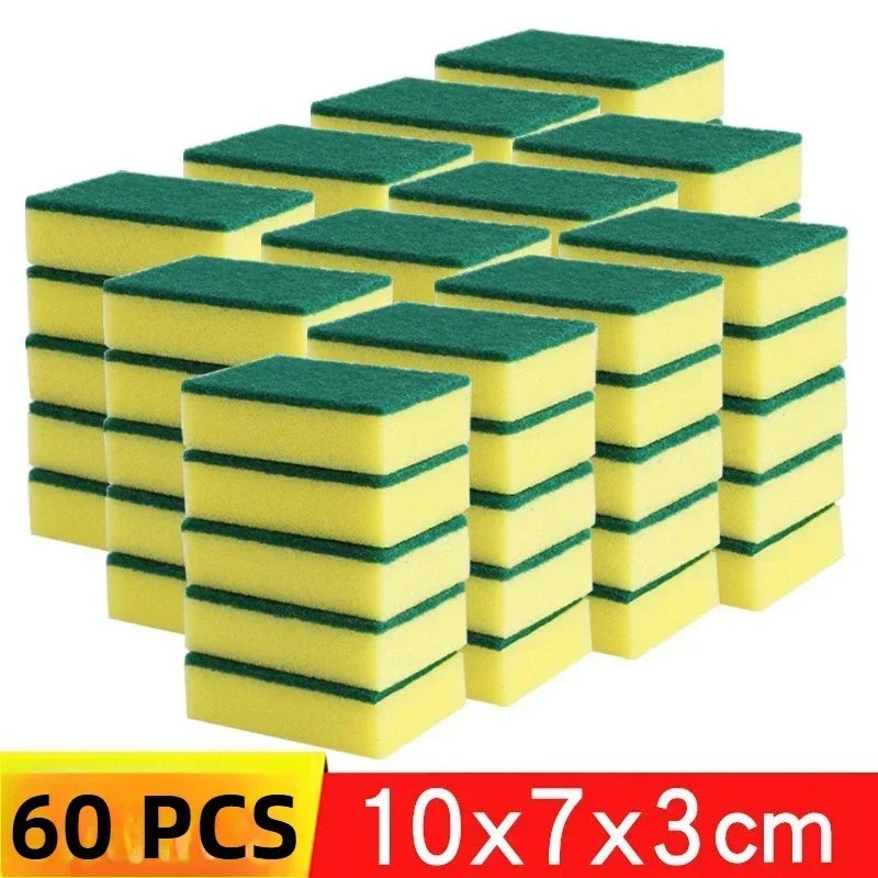 10-60pcs Thickened Kitchen Dishwashing Sponges Soft Absorbent Durable Scouring Pads for Pots Rust Removal Household Cleaning