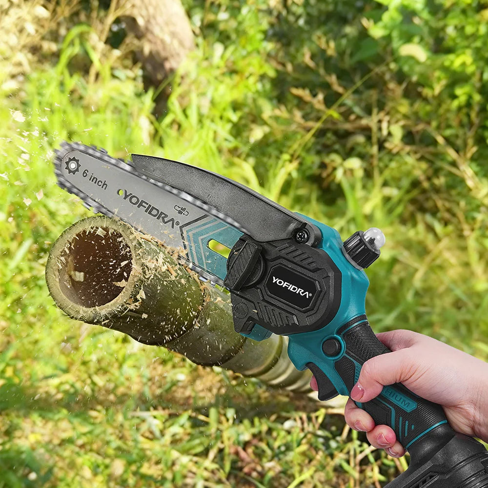 Tronçonneuse électrique portable YOFIDRA de 6 pouces, 30 000 tr/min, outil de coupe pour jardinage et travail du bois, compatible avec batterie Makita 21V
