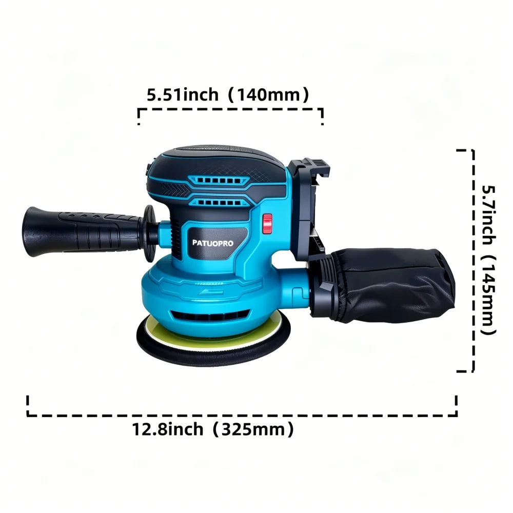 PATUOPRO Snoerloze elektrische excentrische schuurmachine met 6 snelheden, 125 mm, voor Makita 18V-accu