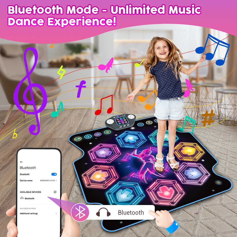 VATOS Dance Mat for Kids - 27 Levels, 8 LED Keys, Bluetooth 5, 5 Game Modes, Built-in Music for Ages 3+ Years - Quality Shopping Centre