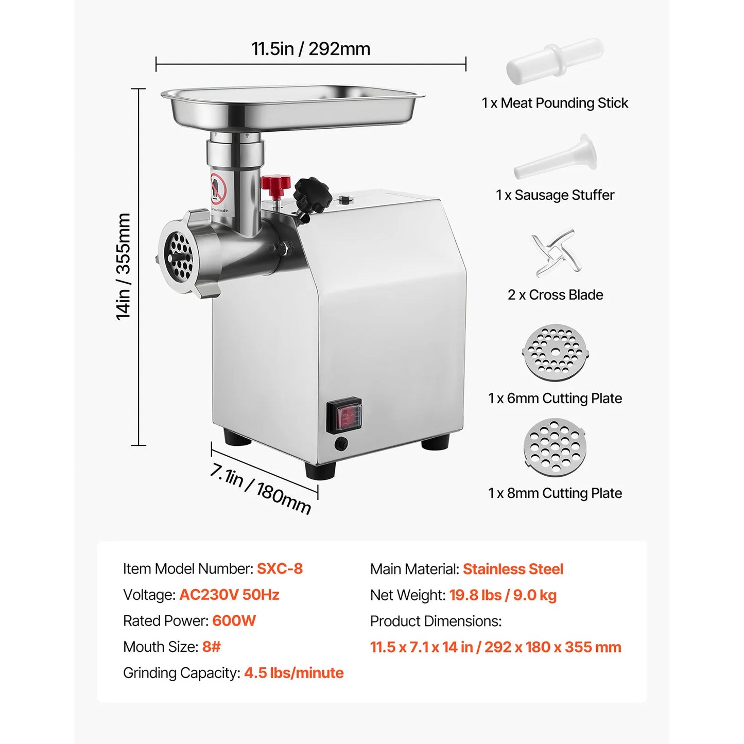 SucceBuy Meat Grinder 4.5 Lbs-9.2Lbs/Min Capacity Electric Meat Mincer w/ Blade Grinding Plate Sausage Maker for Kitchen Home