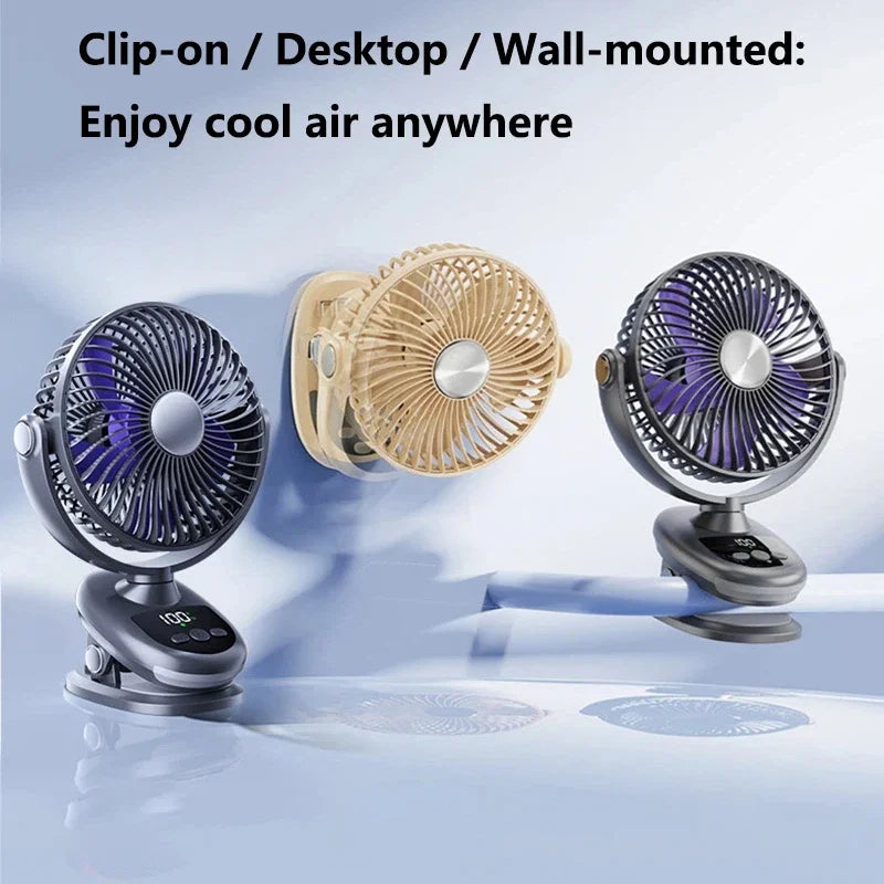 Lenovo stille circulatieventilator voor slaapkamer, USB-oplading, automatische zwenkfunctie, clip-on, digitaal display, ventilator voor kantoor, slaapzaal, bureau en nachtlampje