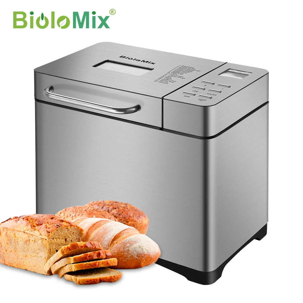 Biolomix 1KG 19-in-1 RVS Automatische Broodbakmachine 650W Programmeerbaar met Fruit- en Notendispenser Keukenapparaat