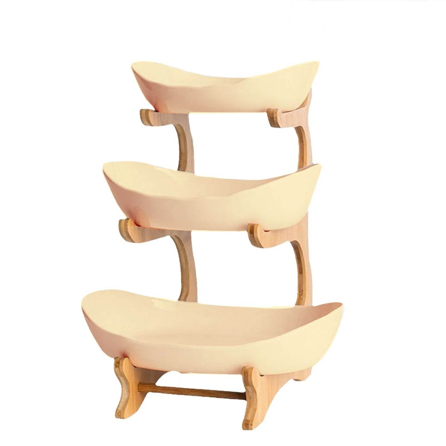 3 Layer Fruit Plate with Wooden Stand Home Living Room Plastic Snack Dish Dried Fruit Basket Candy Dish Cake Stand Salad Bowl - Quality Shopping Centre