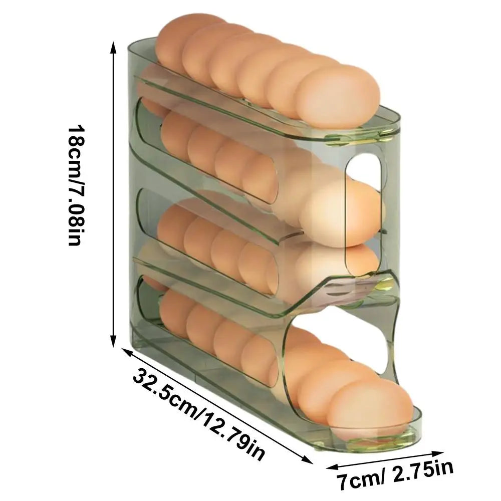 Egg Storage Box 4 Layers Automatic Egg Rack Rolling Egg Holder Food Grade Space-Saving Egg Organizer Large Capacity Egg