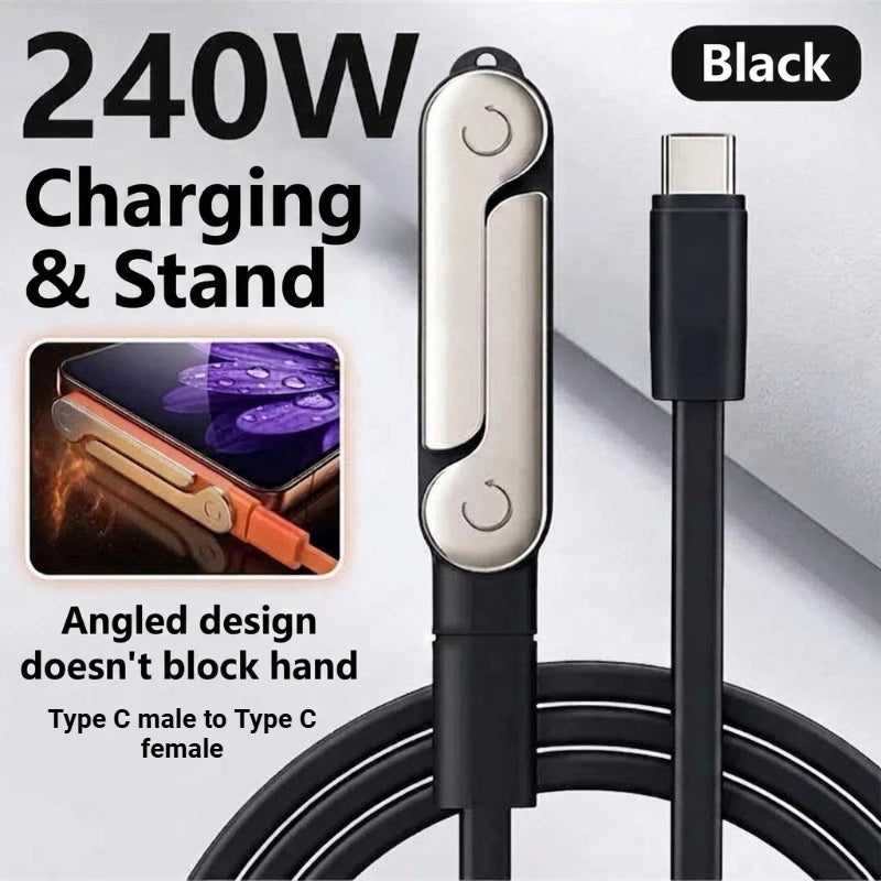 Multifunctional 2‑in‑1 240W PD Fast Charging USB‑C Cable Detachable Fold‑Out Desktop Phone Stand High‑Speed Data Charger Wire