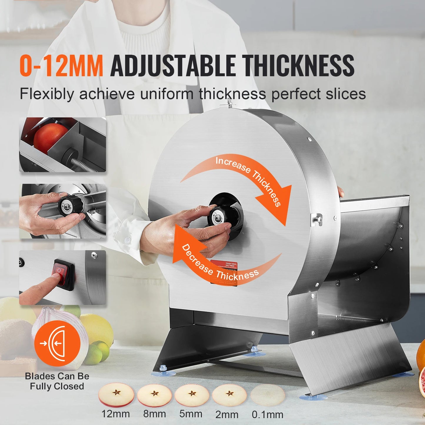 SucceBuy Electric Vegetable Slicer 0-12mm Thickness Adjustable Commercial Slicer Machine Convertible to Manual Food Cutter