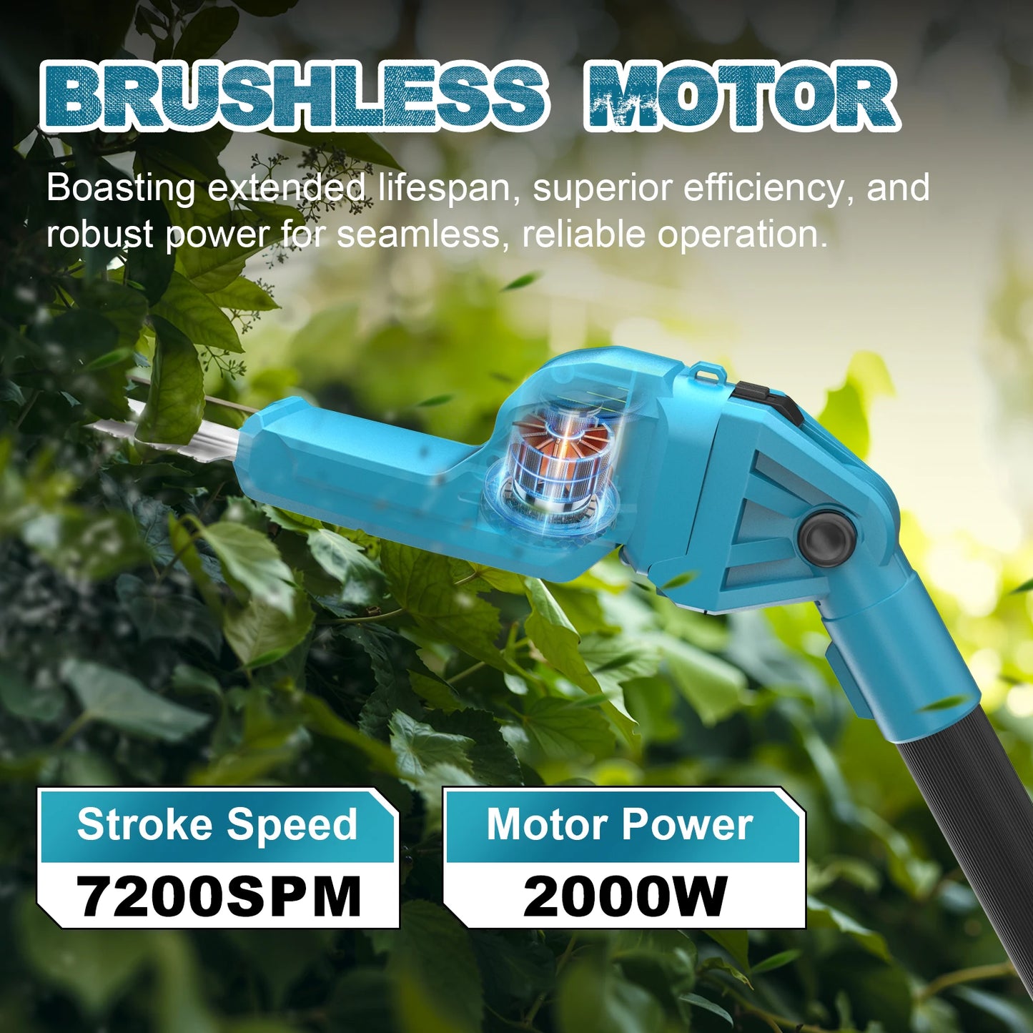 Gisam 7200SPM Electric High Branch Hedge Trimmer Brushless Cordless Telescopic Hedge Shear Power Tool For Makita 18v Battery Pin