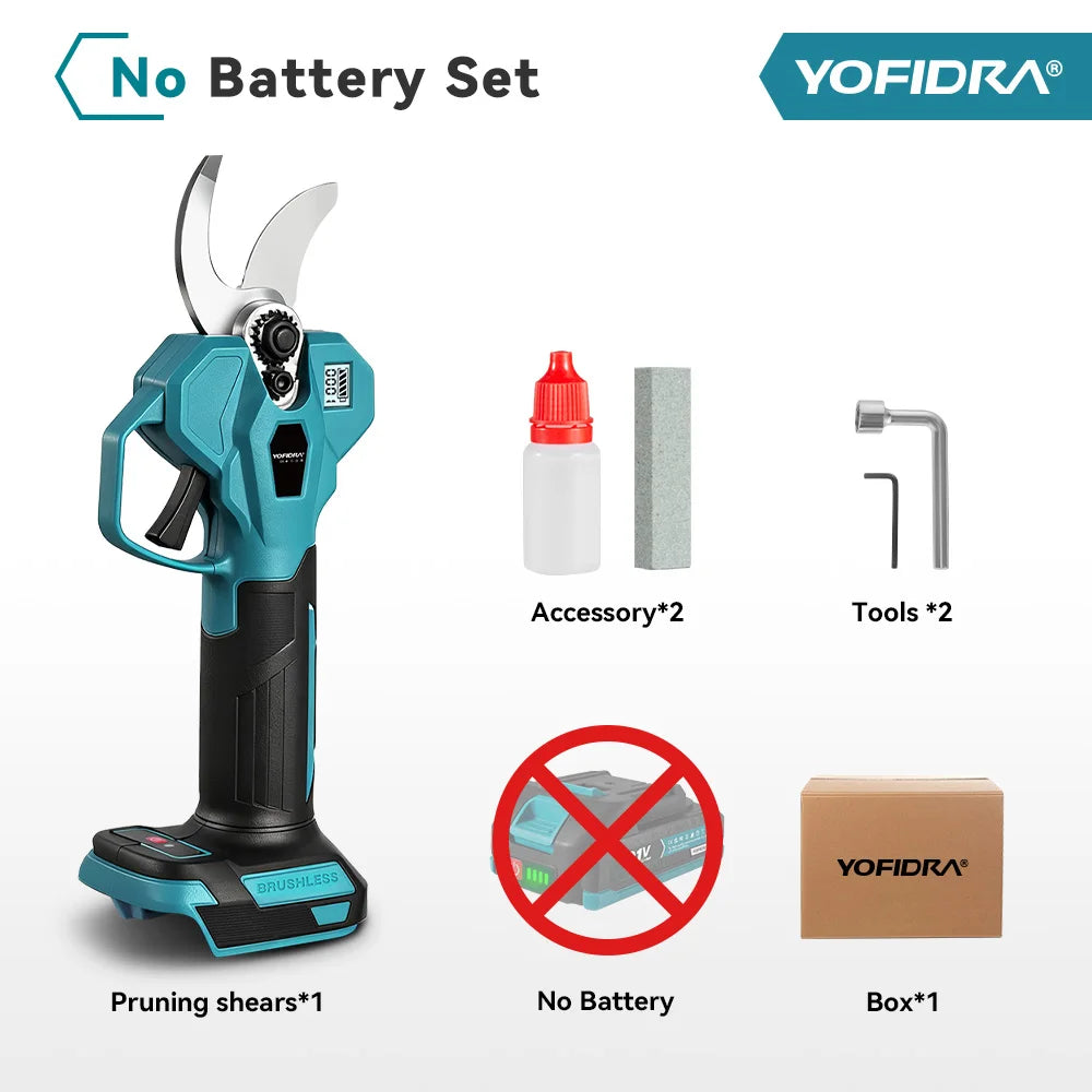 YOFIDRA Sécateur électrique sans fil 32 mm à 2 vitesses, outil de jardinage pour branches d'arbres fruitiers, compatible avec batterie Makita