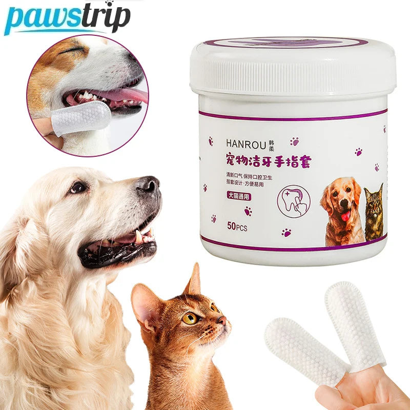 Pet Teeth Cleaning Finger Wipes for cat dog Ear Eyes Wipes Pads Tear Stain Food-Grade Effective Finger Toothbrush Pet Supplies