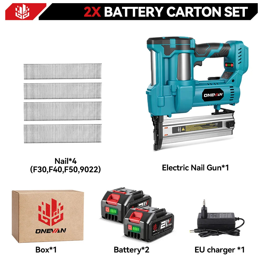 Cloueuse/agrafeuse électrique sans balais 2 en 1 ONEVAN F15-50 K410-438, 2 modes, avec 400 clous, pour batterie Makita 18V