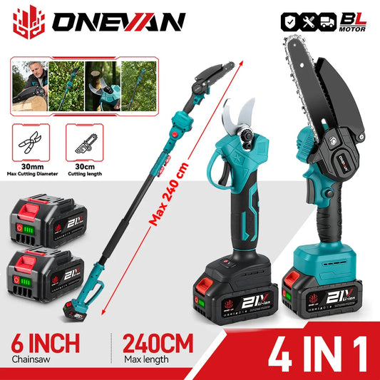 ONEVAN 4IN1 Brushless Telescoping Pole Electric Chainsaw 3500W High Branch Scissors Pruning Tool Fit For Makita 18V Battery Pins