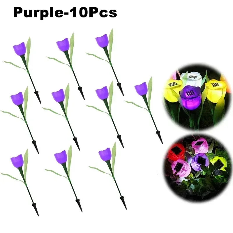 Solar Powered Tulip Garden Lights IP44 Waterproof Auto on Off LED Outdoor Lighting for Yard Lawn Party Night Decoration