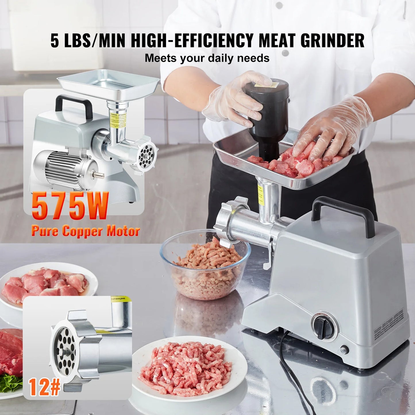 SucceBuy 5 Lb/Min Capacity Electric Meat Grinder Meat Mincer with Blade, Grinding Plate, Sausage Stuffing Blade and 3 Tubes