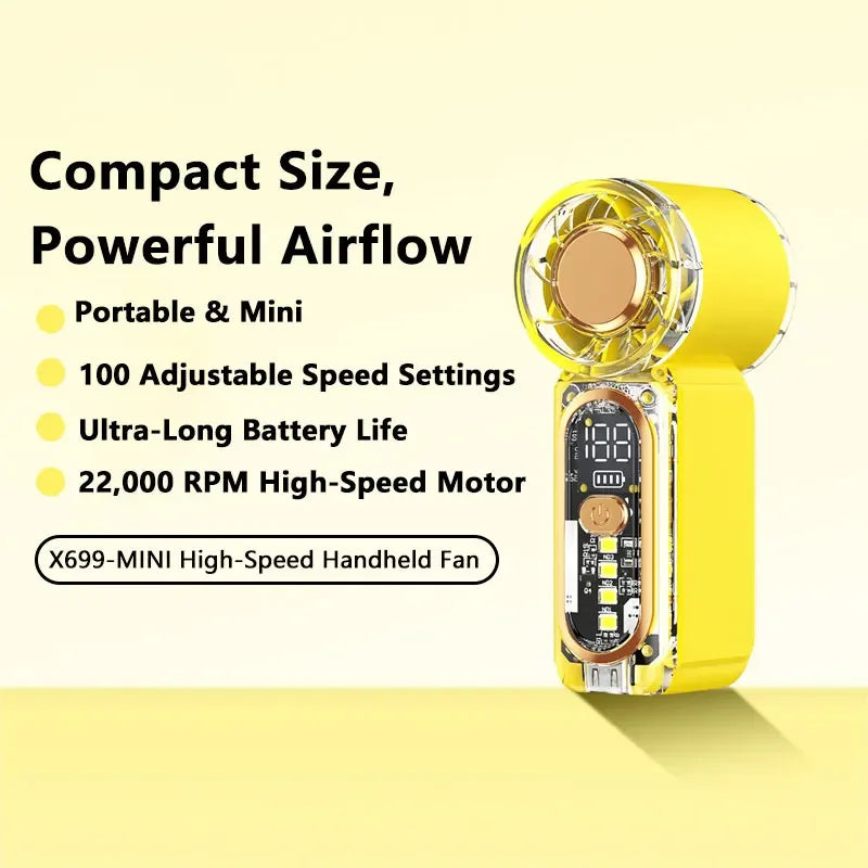 Lenovo Mini Handheld USB-ventilator, snelle turbo, draagbare zakventilator, oplaadbare blazer, krachtige luchtkoeling voor reizen en buiten