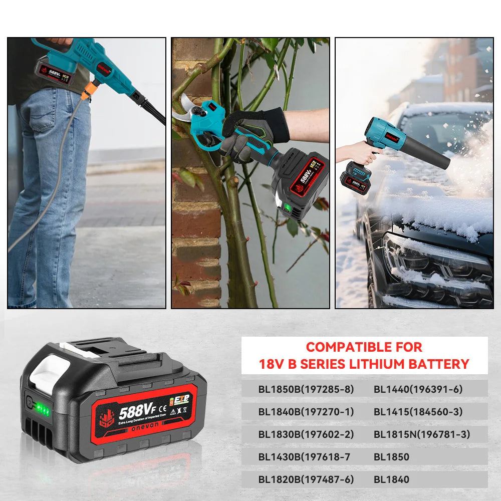 ONEVAN Oplaadbare Lithium-ion accu 15000mAh Li-ion accu Elektrische kettingzaag moersleutel elektrisch gereedschap voor Makita 18V accupin