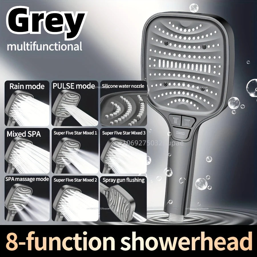 8 Modes Large Pressurized Shower Head Water Filter Antibacterial Shower Nozzle Purification Showerhead For Hotel Bathroom Use