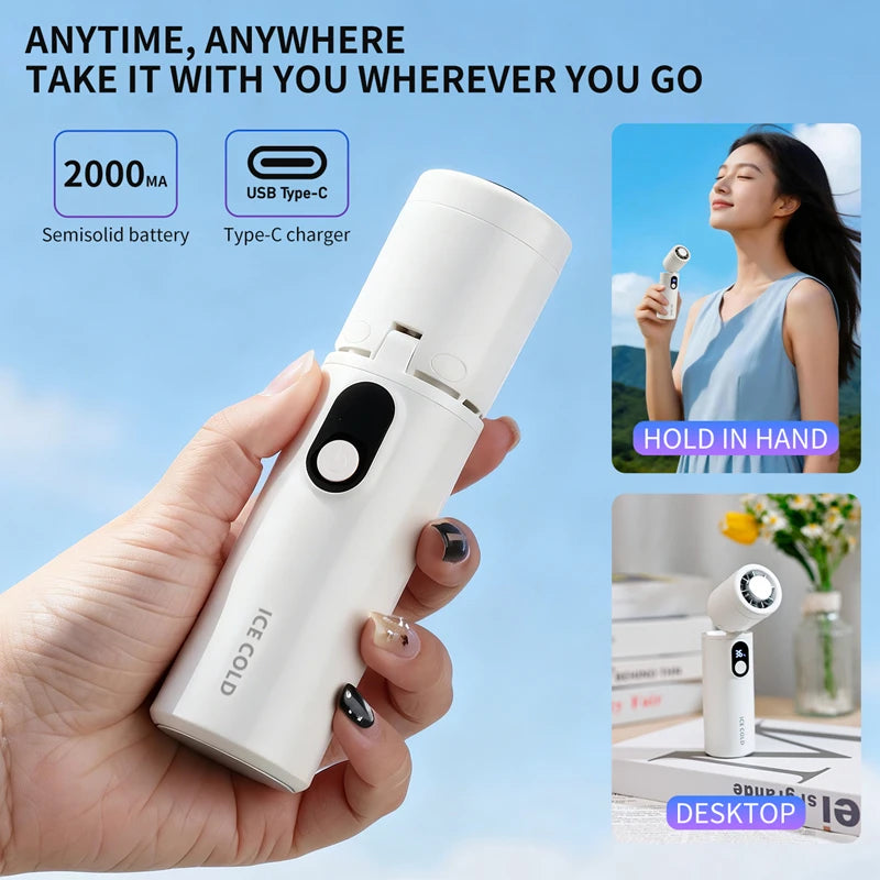 Lenovo 100 Gears Portable Handheld Fan Ventilador USB Rechargeable Foldable Fan High Speed Turbine Ice Cooling Digital Display