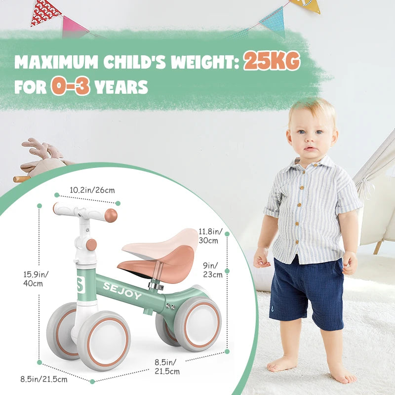 Sejoy Baby Balance Bike for Toddlers, Adjustable 4-Wheel Bicycle for Outdoor Fun (10-36 Months) - Quality Shopping Centre