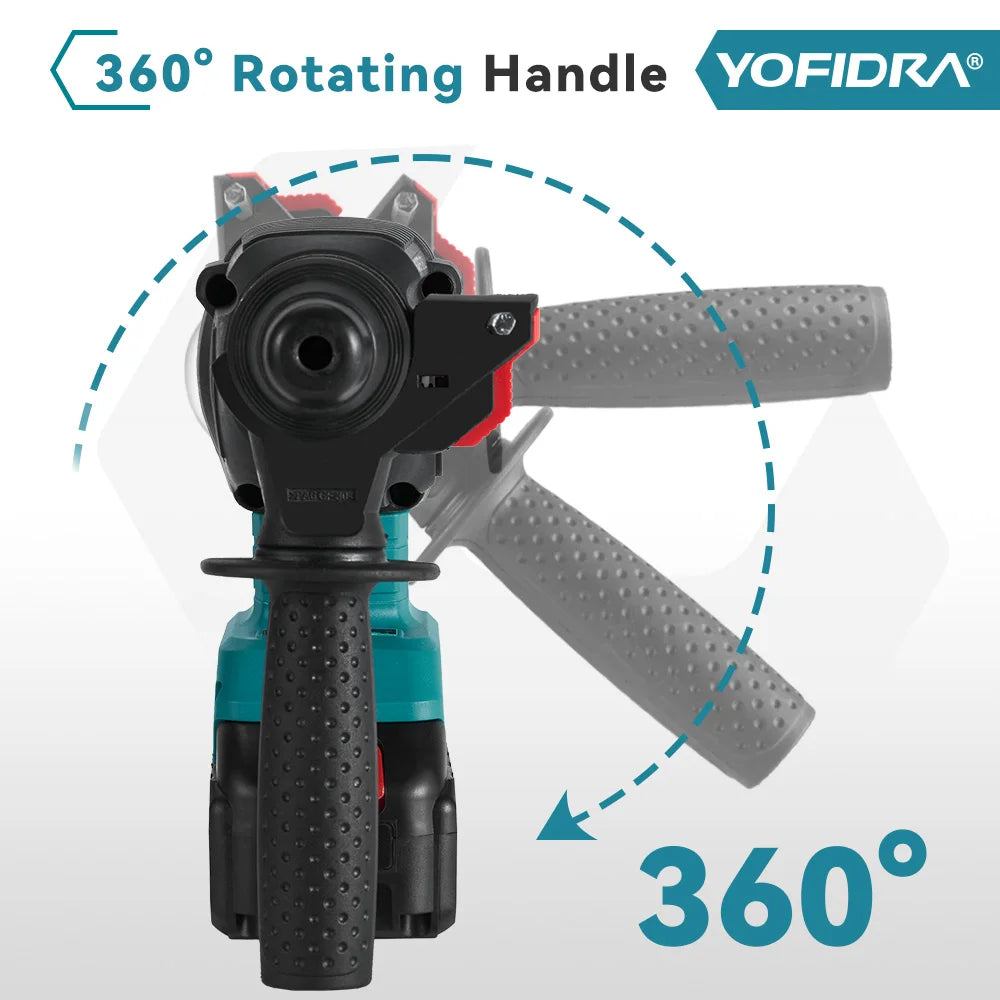 Marteau perforateur électrique sans bal ais YOFIDRA 26 mm, outil électroportatif multifonction rotatif sans fil rechargeable pour batterie Makita 18 V