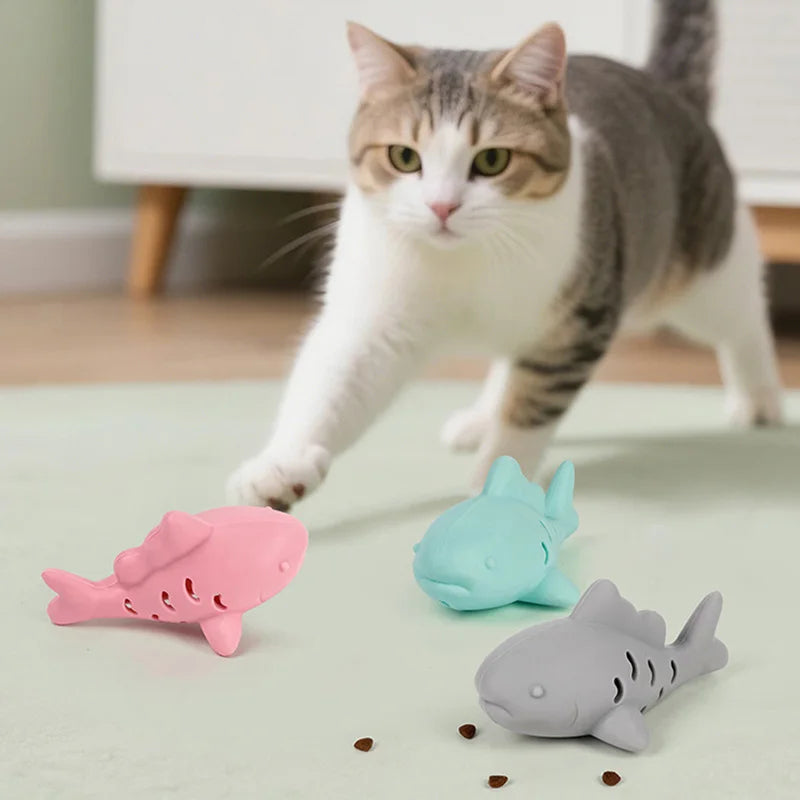 Interactive Cat Leaking Food Toy Silicone Cat Chew Toys Bite-resistant Kitten Teeth Cleaning Toy Fish-shaped Pet Toy Cat Accesso