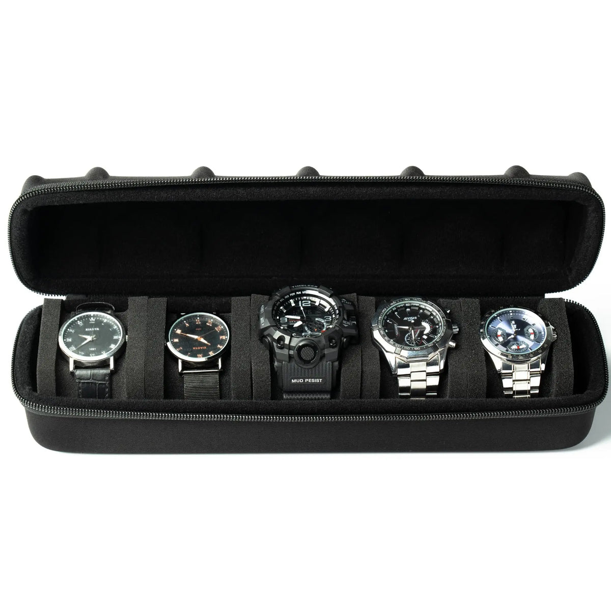 Hard 5 Slots Men's watch travel organizer case,compact watch box Fits All Wrist Watches&Smart Watches Up to 58mm (Cool Black)