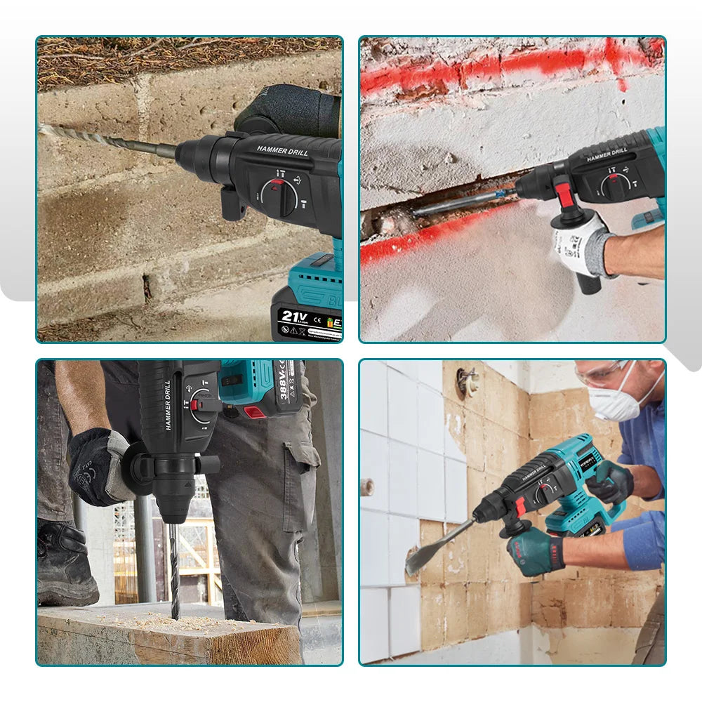 Perceuse à percussion sans fil YOFIDRA, marteau perforateur électrique sans balais 26 mm, ensemble d'outils électroportatifs pour le travail du bois, compatible avec batterie Makita 18V