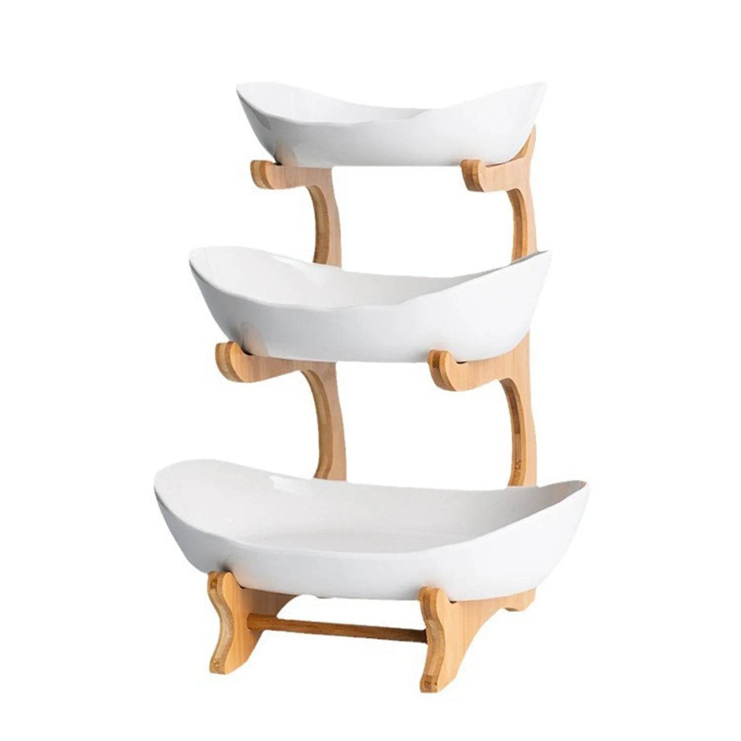 3 Layer Fruit Plate with Wooden Stand Home Living Room Plastic Snack Dish Dried Fruit Basket Candy Dish Cake Stand Salad Bowl - Quality Shopping Centre