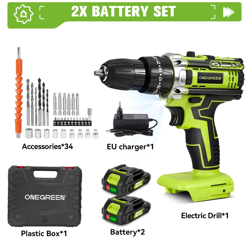 ONEVAN 25+3 Torque Electric Impact Drill Cordless Multifunctional Electric Screwdriver Power Tool For Makita 18V Battery Pin