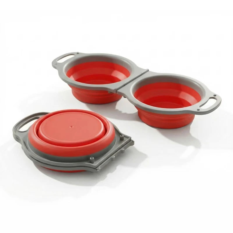 Silicone Pet Dog Double Bowl Collapsible Portable Dog Feeder Bowl Outdoor Travel Puppy Food Container Dog Accessories