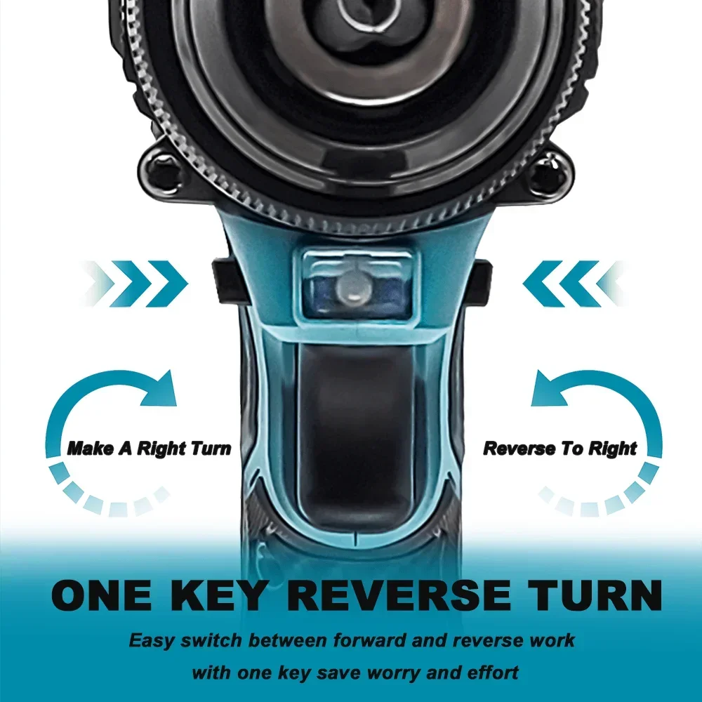Perceuse à percussion électrique sans balais 220 N.m, perceuse à main sans fil 13 mm, outil de forage à percussion 3 fonctions pour batterie Makita 18V