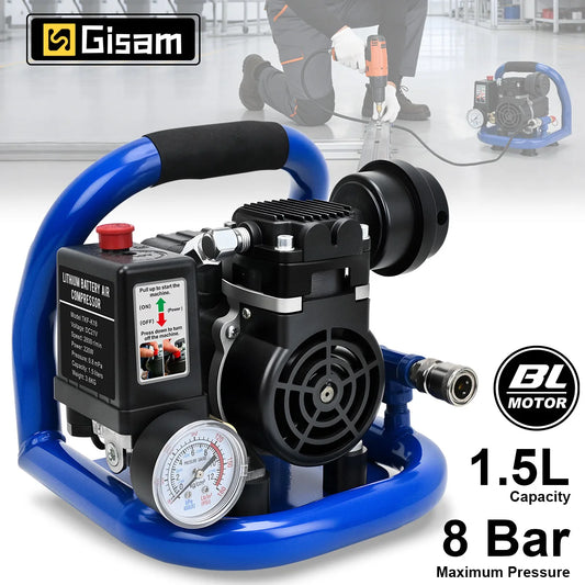 Gisam 1.5L Electric Air Compressor 8Bar 120PSI Oil-free Portable Compressor for Repair Tire Inflation Car Paint Auto DIY High Power Tool For Makita 18V Battery Pin