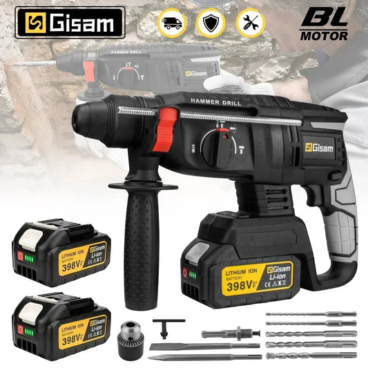 Gisam 26mm Brushless Electric Hammer Rechargeable Multifunction Electric Rotary Impact Drill Tool For Makita 18V Battery Pin