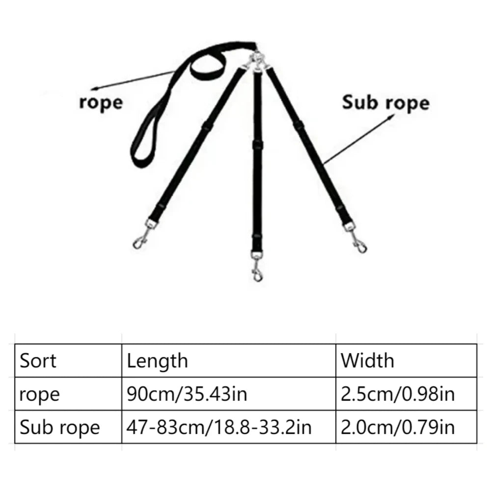 Duurzame 3-in-1 nylon hondenriem met gevoerd handvat voor buitenwandelingen, autoreizen, hiken en kamperen - drieweg-hondenriem