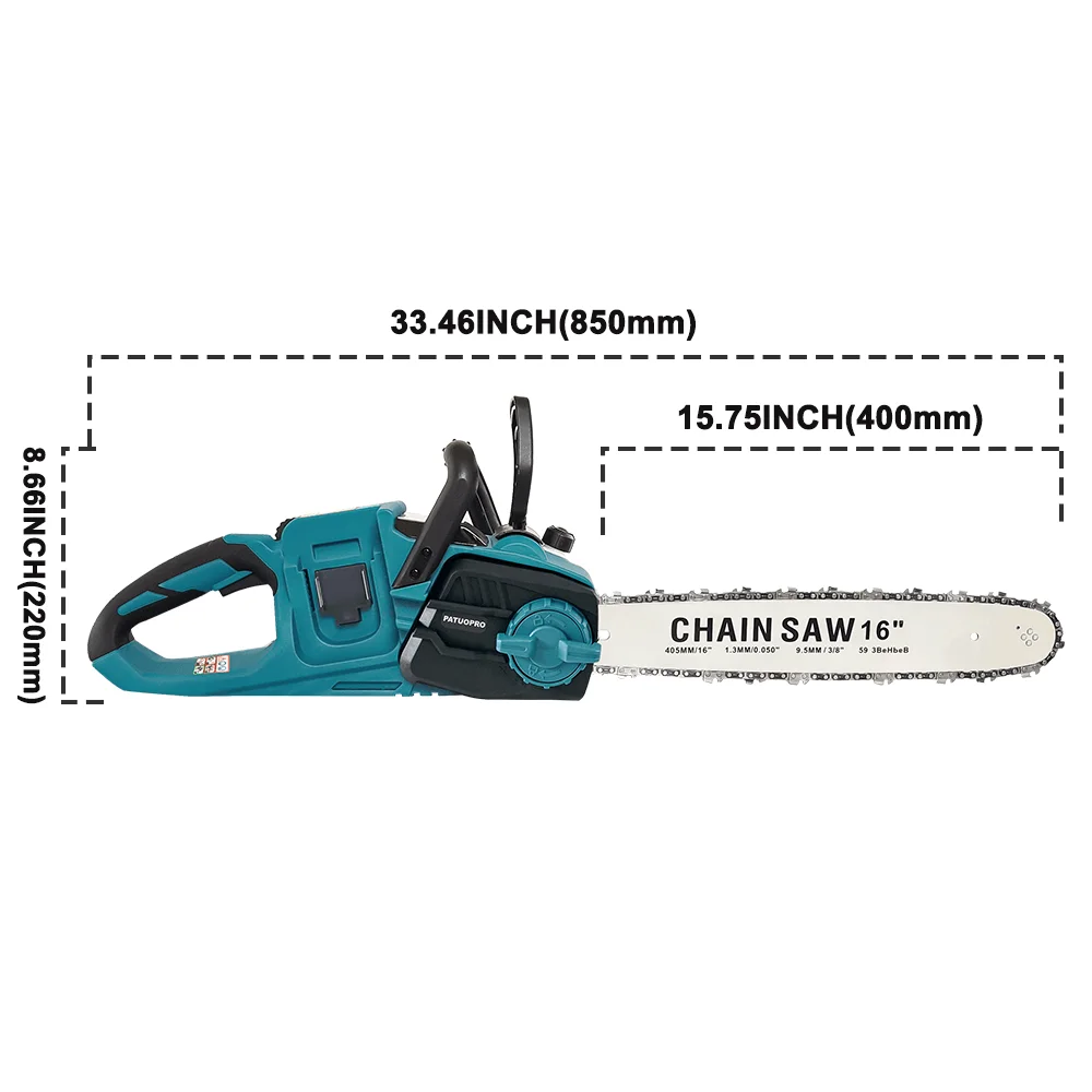 16-inch borstelloze snoerloze elektrische kettingzaag, oplaadbaar houtbewerkingsgereedschap voor boomgaardtakken, draagbare zaag voor Makita-accu