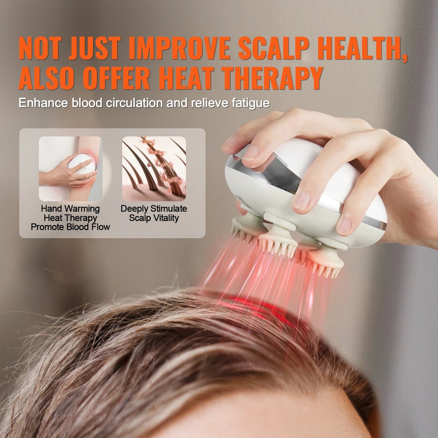 SucceBuy Electric Scalp Massager Heat Rechargeable Heated Head Massager Waterproof Portable Scratcher Hair Growth Stress Relax
