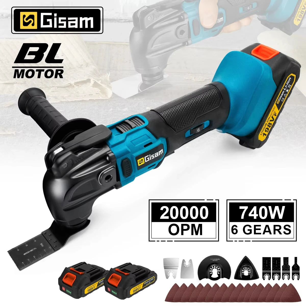 Outil multifonction oscillant sans fil Gisam 20 000 OPM avec dégagement rapide, outil électrique de coupe anti-vibration pour batterie Makita 18 V