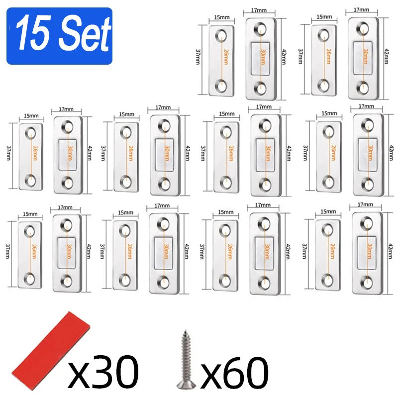 Magnetic Cabinet Catches Ultra Thin Door Strong Magnets Stopper Invisible Adhesive Drawer Magnet Lock for Kitchen Closet Closer