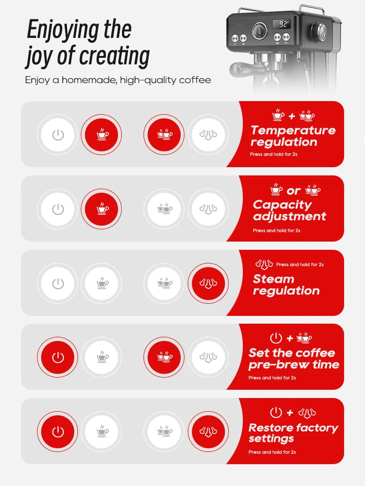 HiBREW H10A Zwarte Espressomachine Temperatuur Volume Pre-brewing Instelbaar 58mm Filterdrager Cappuccino Koffiezetapparaat