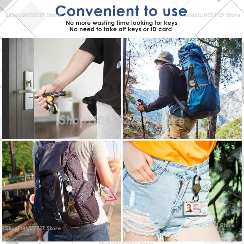 1/2/4pcs Extendable Retractable Holders Keychain Badge Reels Heavy Duty Clip with Carabiner Key Chain for Men Outdoor Bags