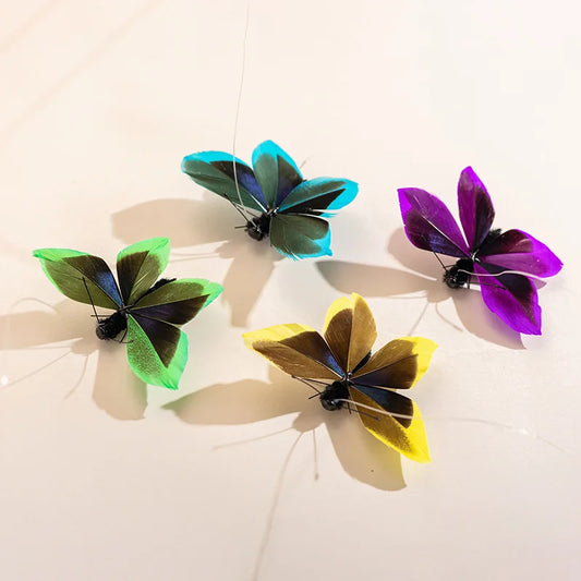 4pcs Artificial Butterfly Feather Cat Teaser Stick Change Heads Cat Pet Toy