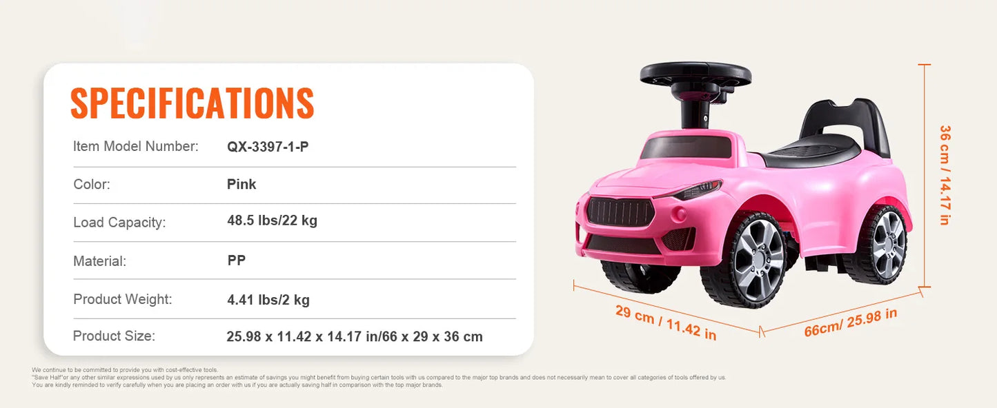 SucceBuy White/Pink Ride On Push Car Classic Sports Toy for Toddlers with Music Steering Wheel - Quality Shopping Centre