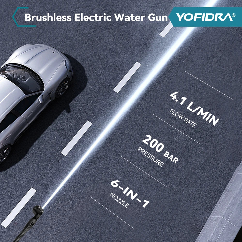Pistolet nettoyeur haute pression sans balais 6 en 1 YOFIDRA 3500W, nettoyeur à eau à vitesse réglable, ensemble d'outils électriques pour batterie Makita