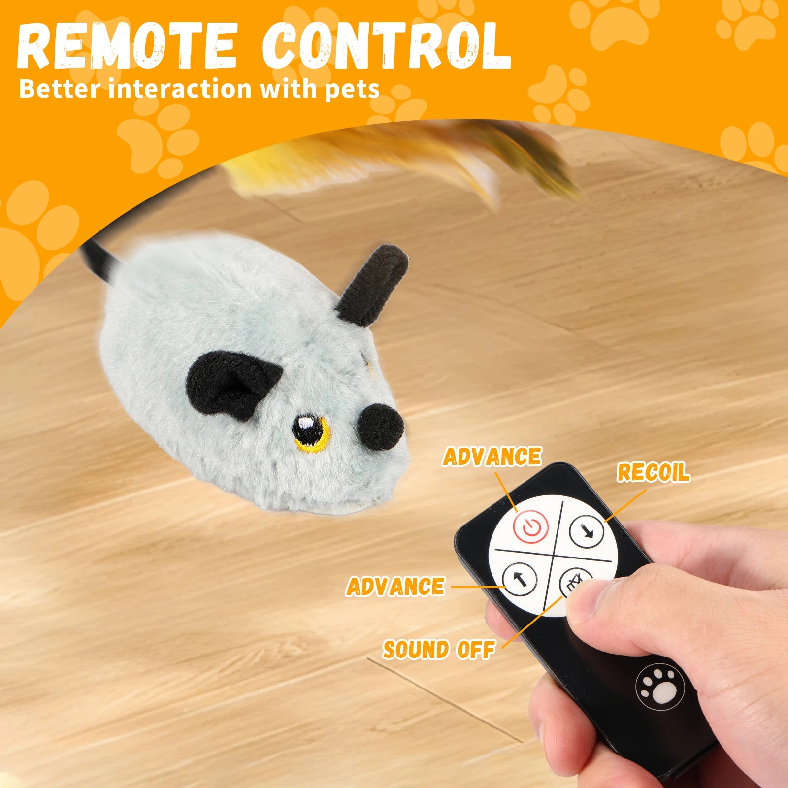 Remote-controlled plush mouse toy for pets.