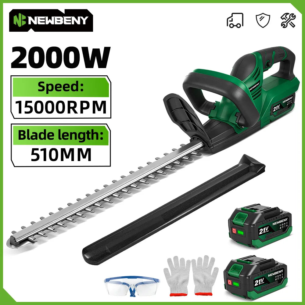 NEWBENY 510MM 2000W Electric Hedge Trimmer 15000RPM Garden Landscaping Pruning Trimming Power Tool For Makita 21V Battery Pin