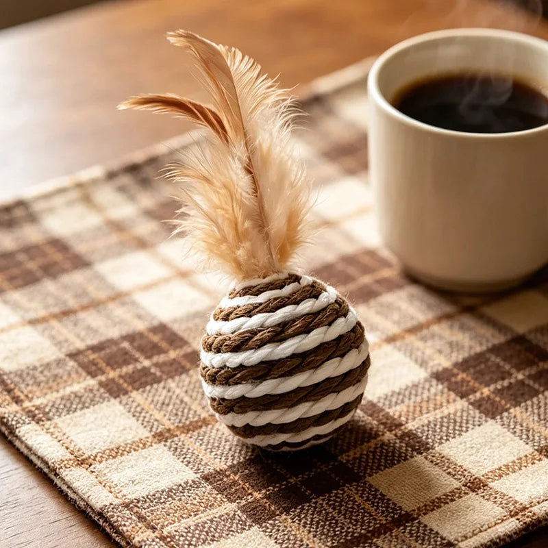 3/5/10 PCs Cat Feather Toys Interactive Cat Sisal Balls Funny Kitten Tease Toy Random Color Pet Cat Boredom Relief Toys