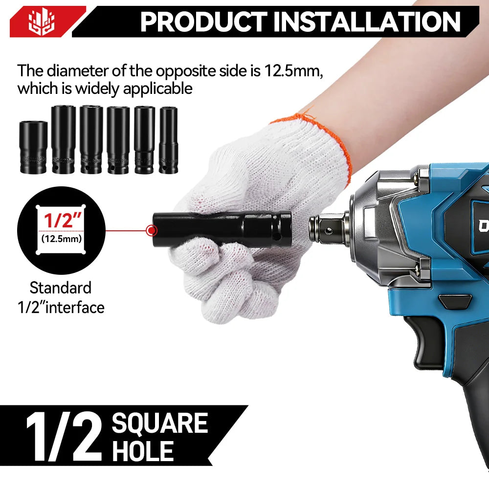ONEVAN 1200N.M Koppel Borstelloze Elektrische Slagsleutel 1/2 Inch Schroevendraaier Dopsleutel Elektrisch Gereedschap voor Makita 18V Accu Pin