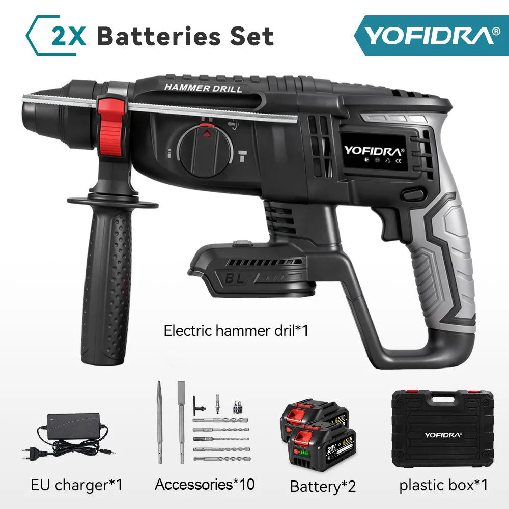 YOFIDRA 26MM Brushless Electric Hammer Drilling Impact Drill Multi-function Cordless Rotary Power Tool For Makita Battery Pin