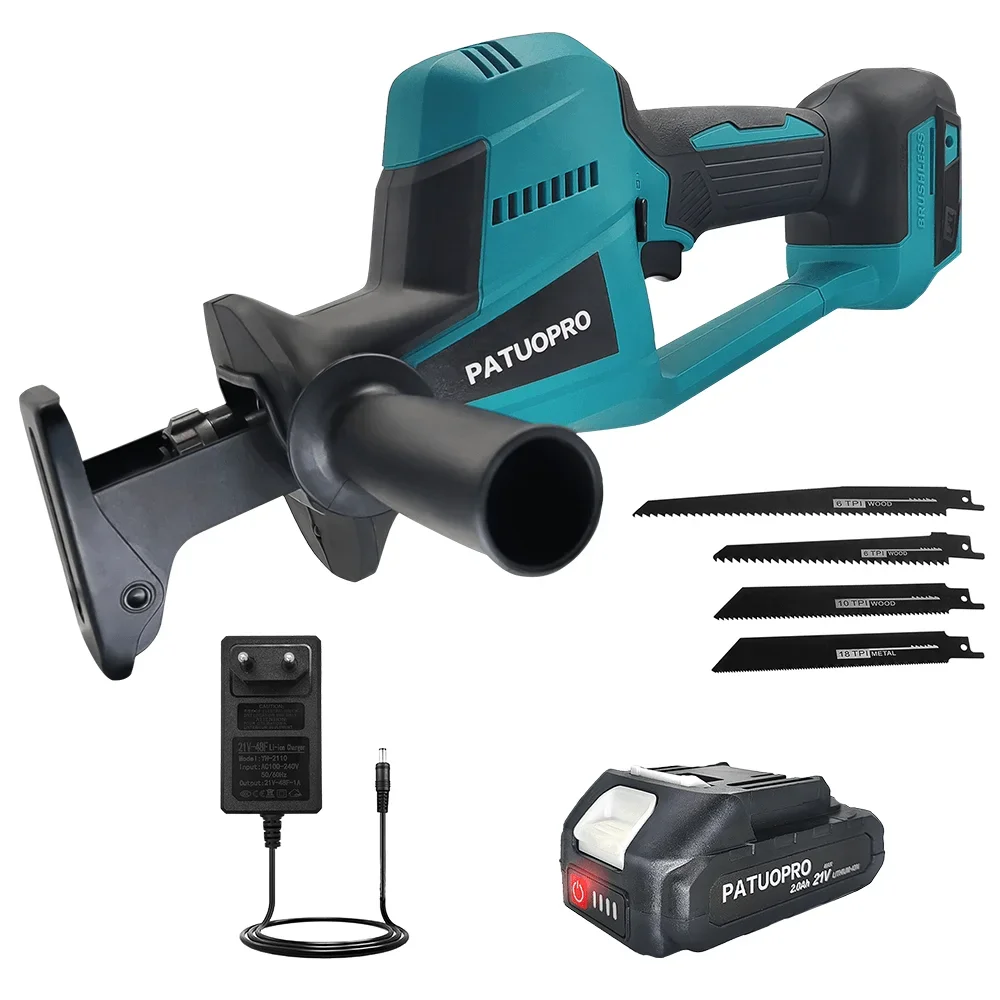 Borstelloze 22 mm draadloze oplaadbare reciprozaag met 4-delige zaagbladenset voor hout/metaal/pvc-snijder, geschikt voor Makita 18V-accu