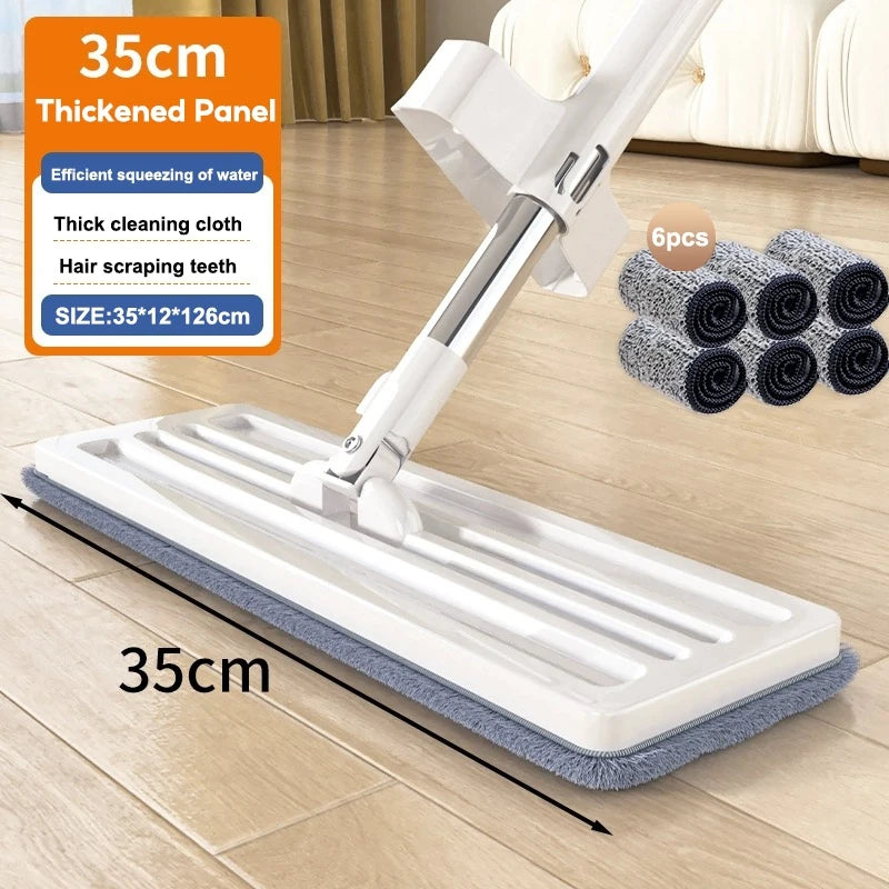 360° Rotation Floor Mop Hand-Free Wash Lazy Mop With Squeezer Wet Dry Dual-Use Flat -Washable Mop Head Replacement